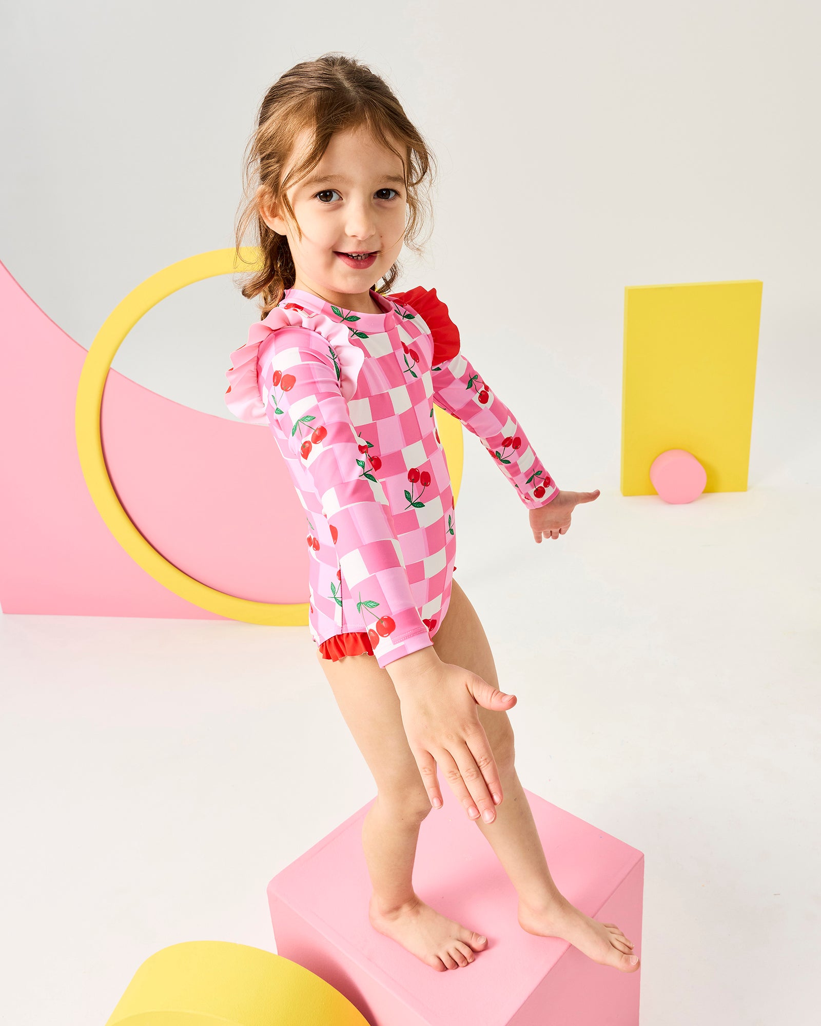 GINGHAM CHERRY LONG SLEEVE PRETTY PADDLE SUIT