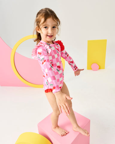 GINGHAM CHERRY LONG SLEEVE PRETTY PADDLE SUIT