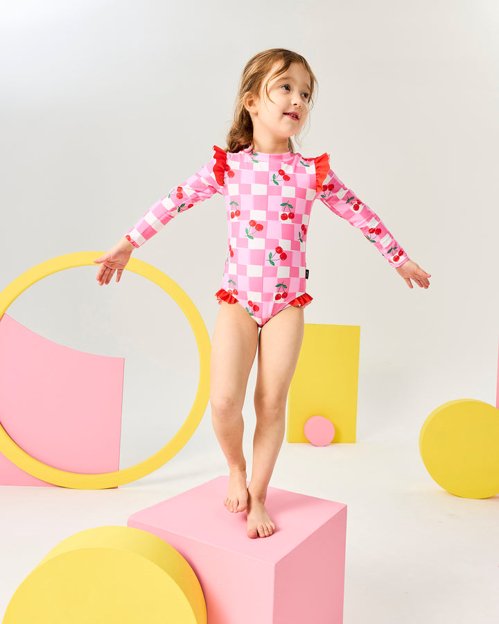 GINGHAM CHERRY LONG SLEEVE PRETTY PADDLE SUIT