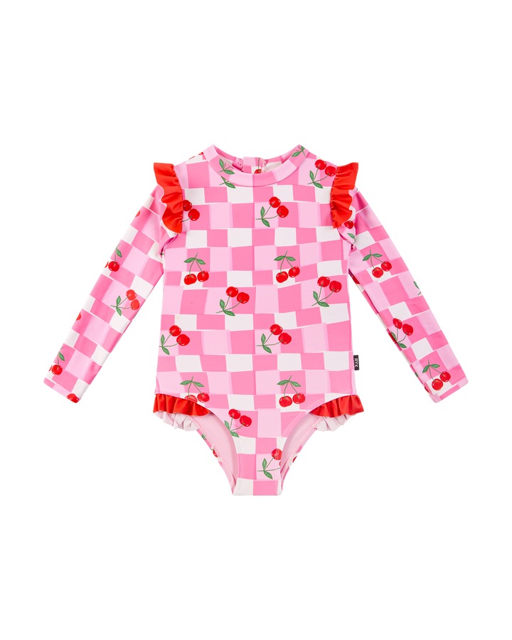 GINGHAM CHERRY LONG SLEEVE PRETTY PADDLE SUIT
