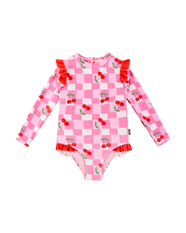 GINGHAM CHERRY LONG SLEEVE PRETTY PADDLE SUIT