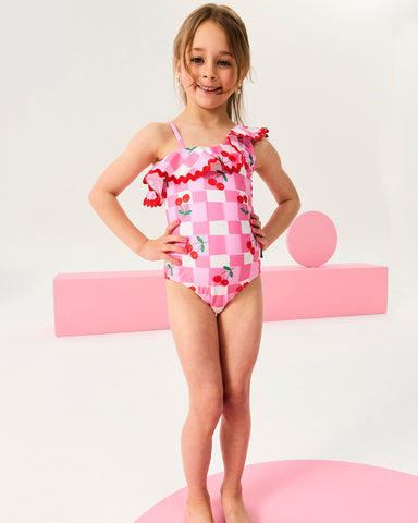 GINGHAM CHERRY SHELLY ONE PIECE SWIM SUIT