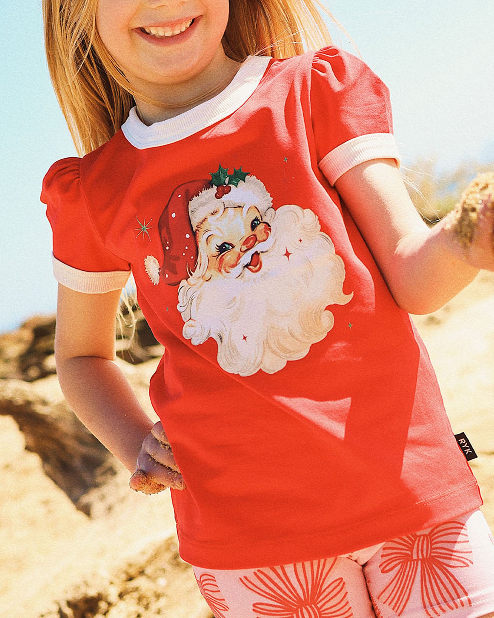 Girls Festive Santa Short Sleeve Billie Ringer T-Shirt – Pink