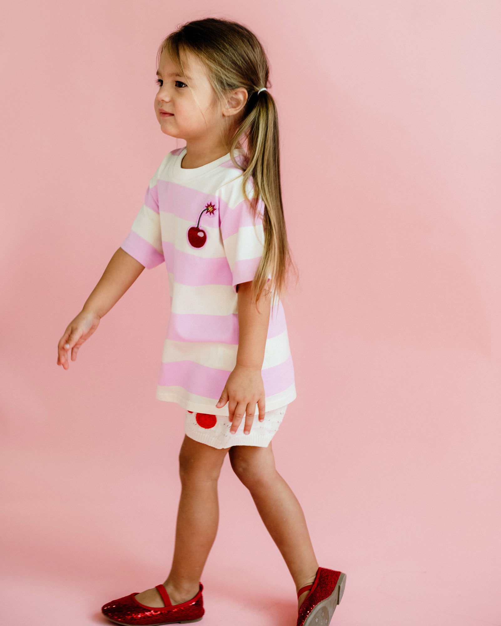 PINK STRIPE SHORT SLEEVE BOXY T-SHIRT