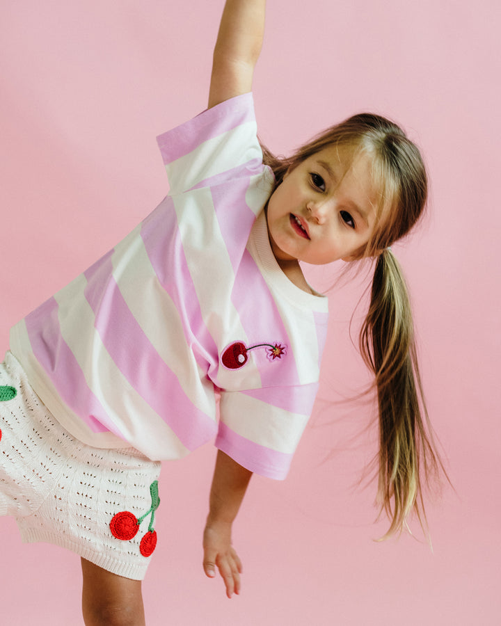 PINK STRIPE SHORT SLEEVE BOXY T-SHIRT