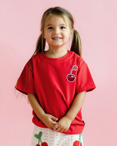 CHERRY RED SHORT SLEEVE BOXY T-SHIRT