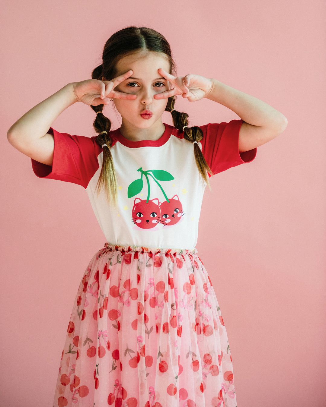 CHERRY CAT SHORT SLEEVE KYLIE RAGLAN T-SHIRT