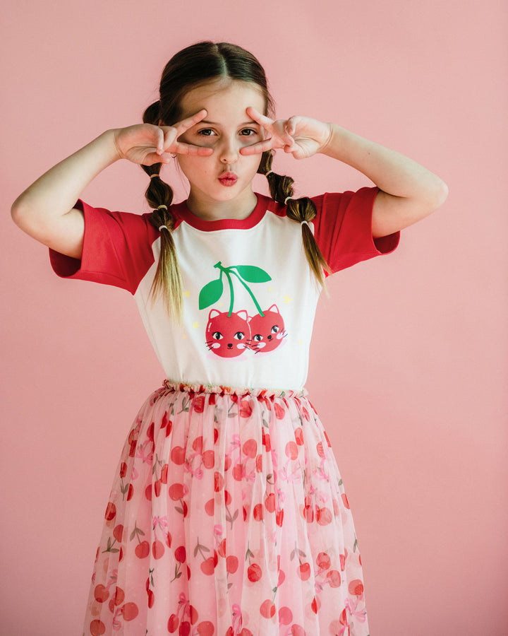 CHERRY CAT SHORT SLEEVE KYLIE RAGLAN T-SHIRT