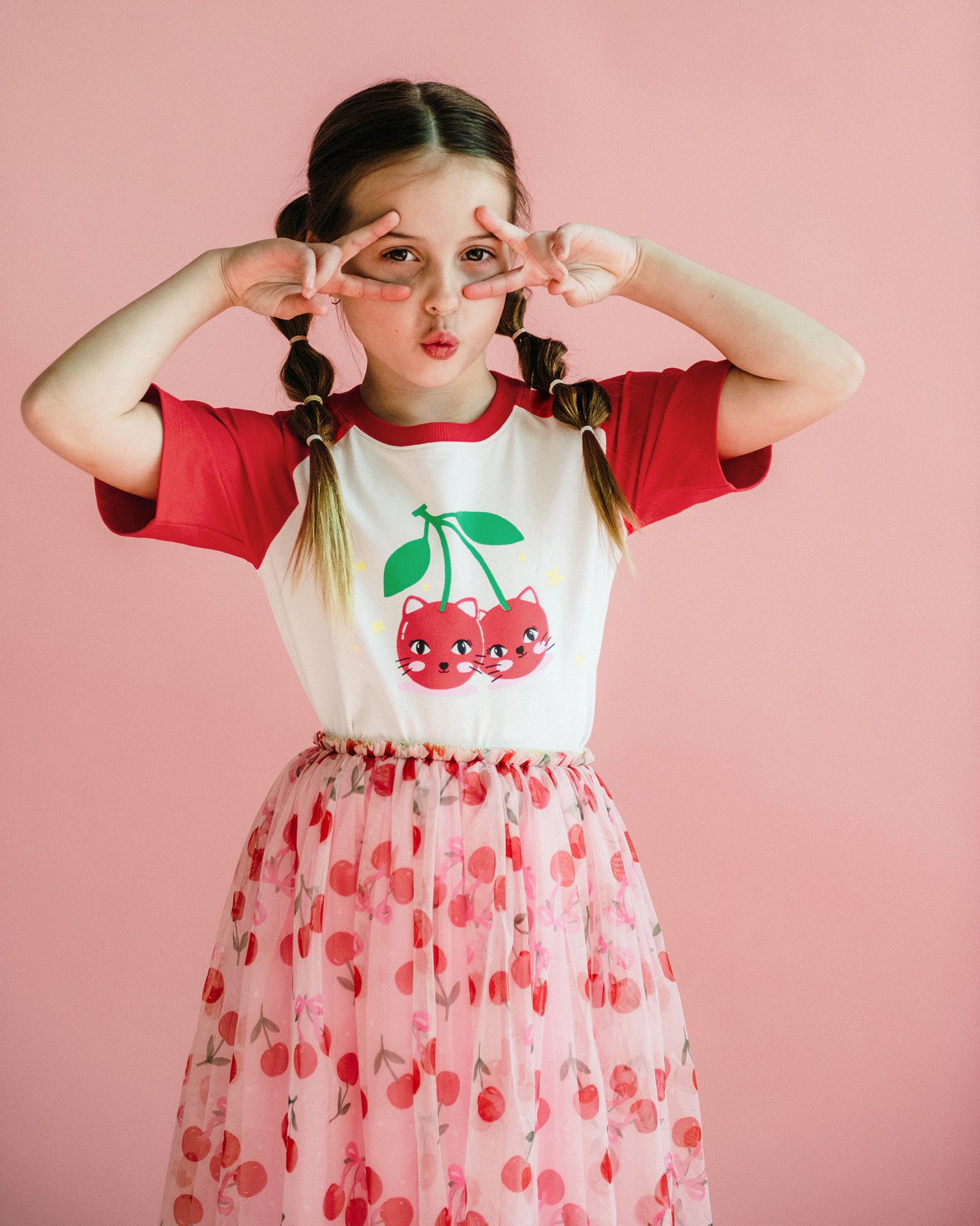 CHERRY CAT SHORT SLEEVE KYLIE RAGLAN T-SHIRT