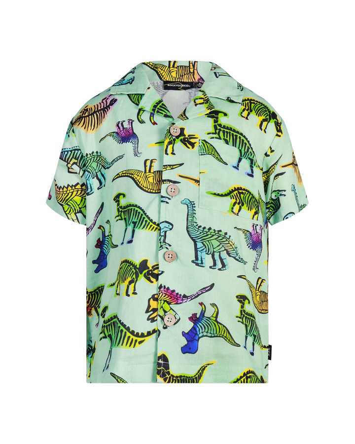 DINO POP SHORT SLEEVE SHIRT IN AQUA | Rock Your Baby