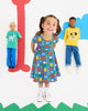 NORDIC FLORAL SHORT SLEEVE WAISTED DRESS