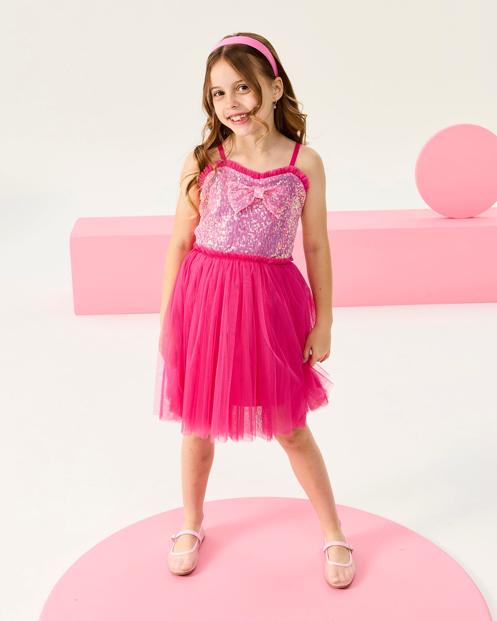 Barbie Sequin Dress Girls Pink Party Dress with Sparkle Bodice Barbie Sequin Dress Girls Pink Party Dress with Sparkle Bodice