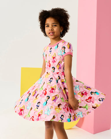 DISNEY PRINCESS RIBBON SHORT SLEEVE WAISTED DRESS