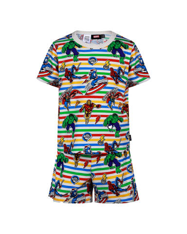 MARVEL AVENGERS OFF BEAT STRIPE SHORT SLEEVE PJ SET