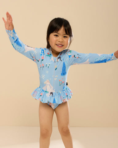 DISNEY FROZEN LONG SLEEVE RUFFLE PADDLESUIT