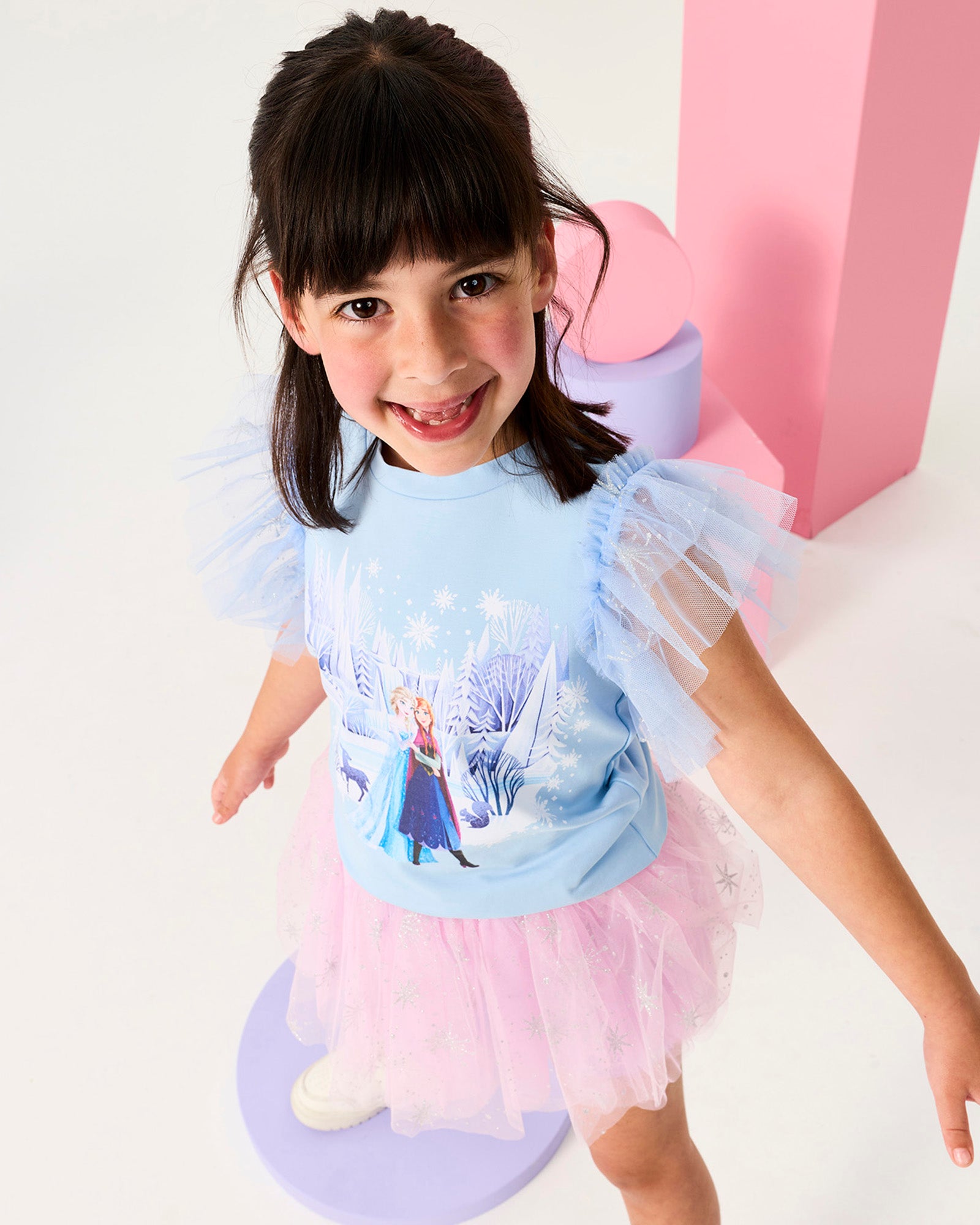 DISNEY FROZEN PRINCESSES SHORT SLEEVE FRILL T-SHIRT