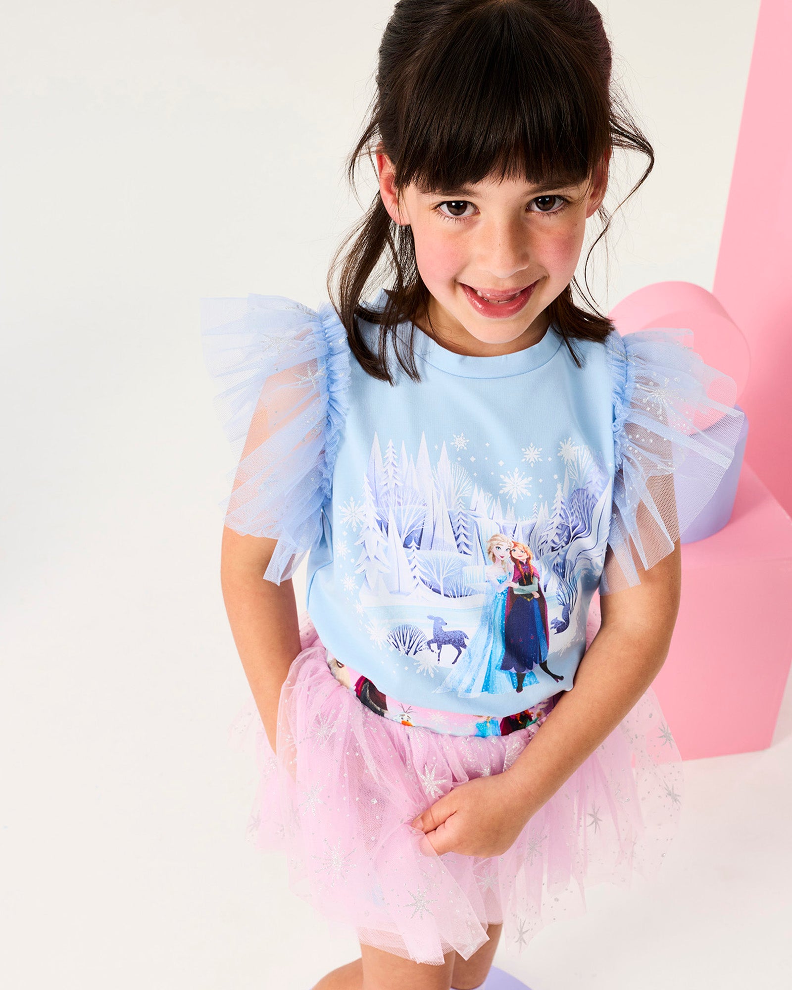 DISNEY FROZEN PRINCESSES SHORT SLEEVE FRILL T-SHIRT