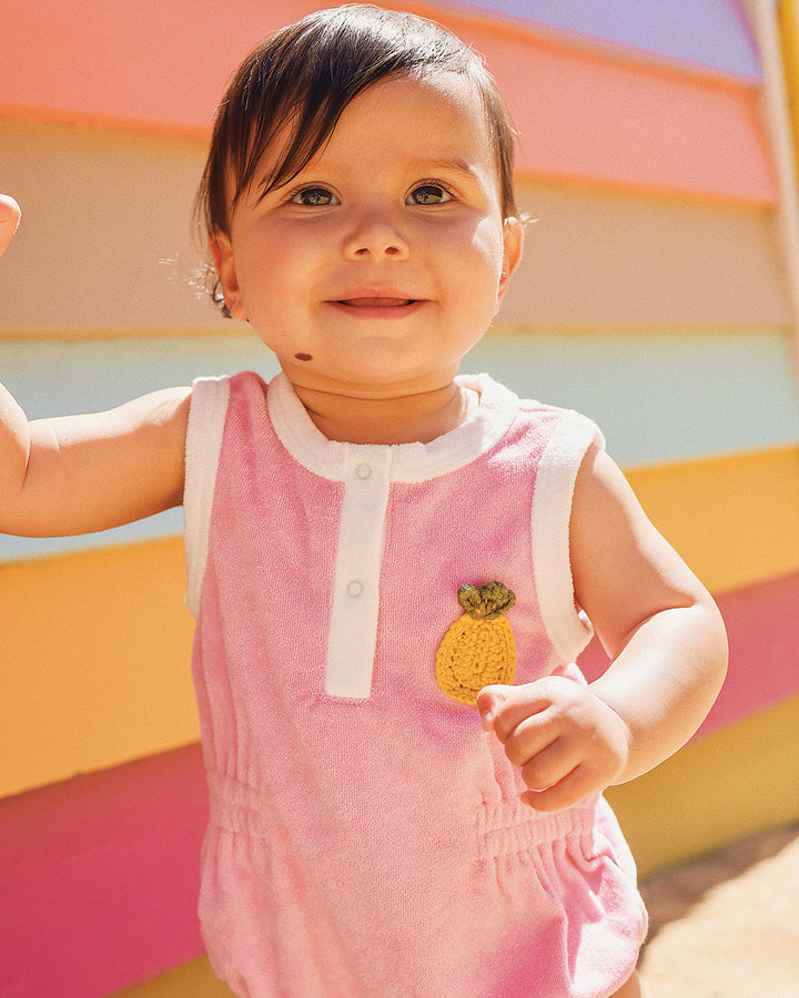 PINEAPPLE GOLDIE TERRY BABY ROMPER IN PINK