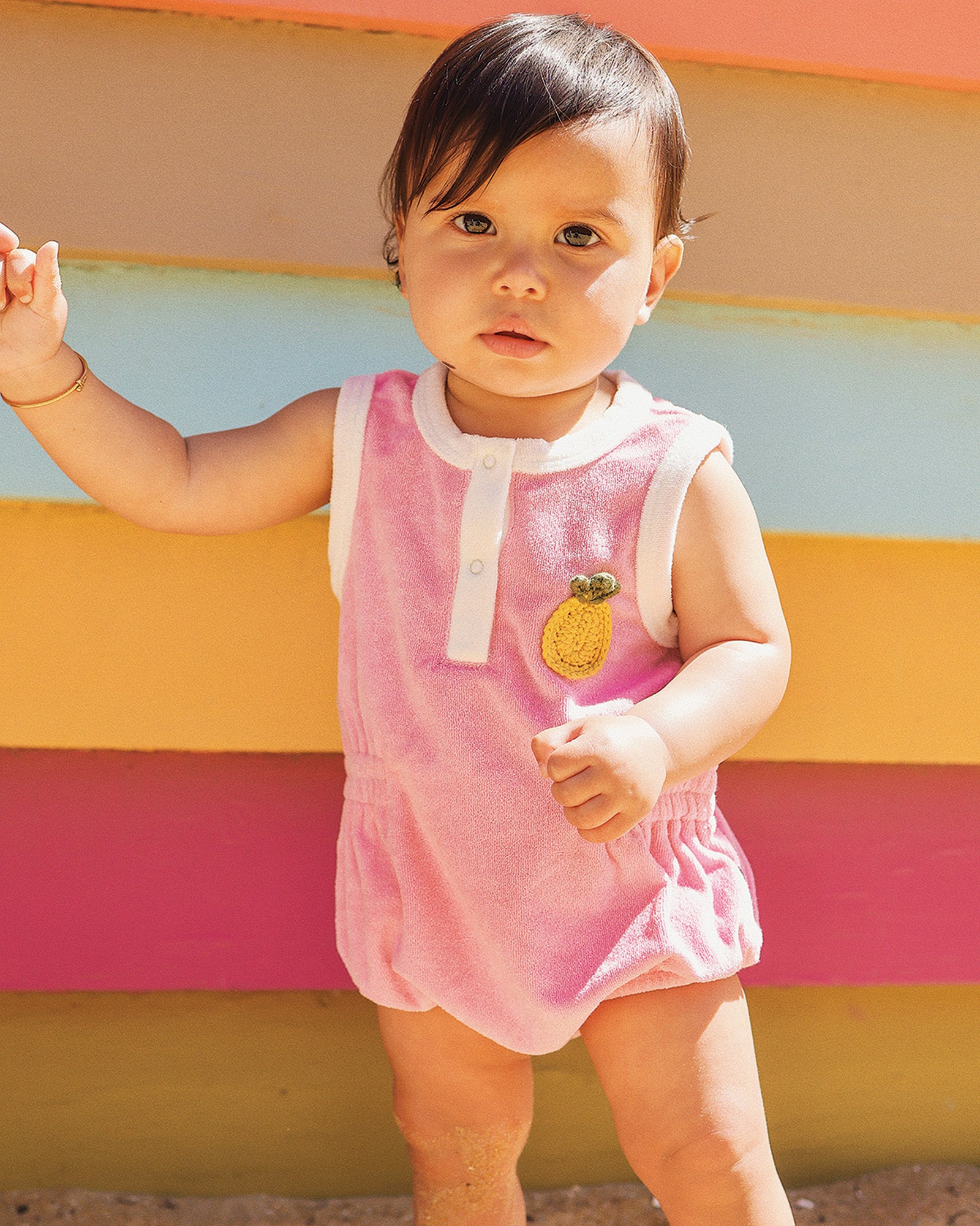 PINEAPPLE GOLDIE TERRY BABY ROMPER IN PINK
