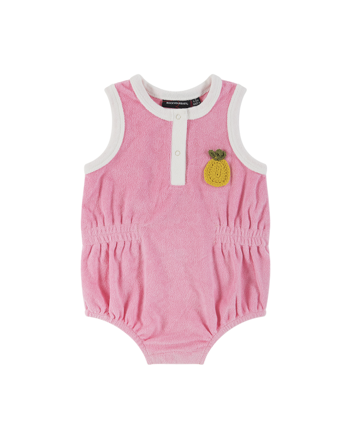 PINEAPPLE GOLDIE TERRY BABY ROMPER IN PINK