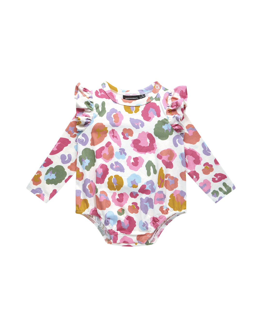 RAINBOW LEOPARD LONG SLEEVE FRILL BUBBLE BODYSUIT