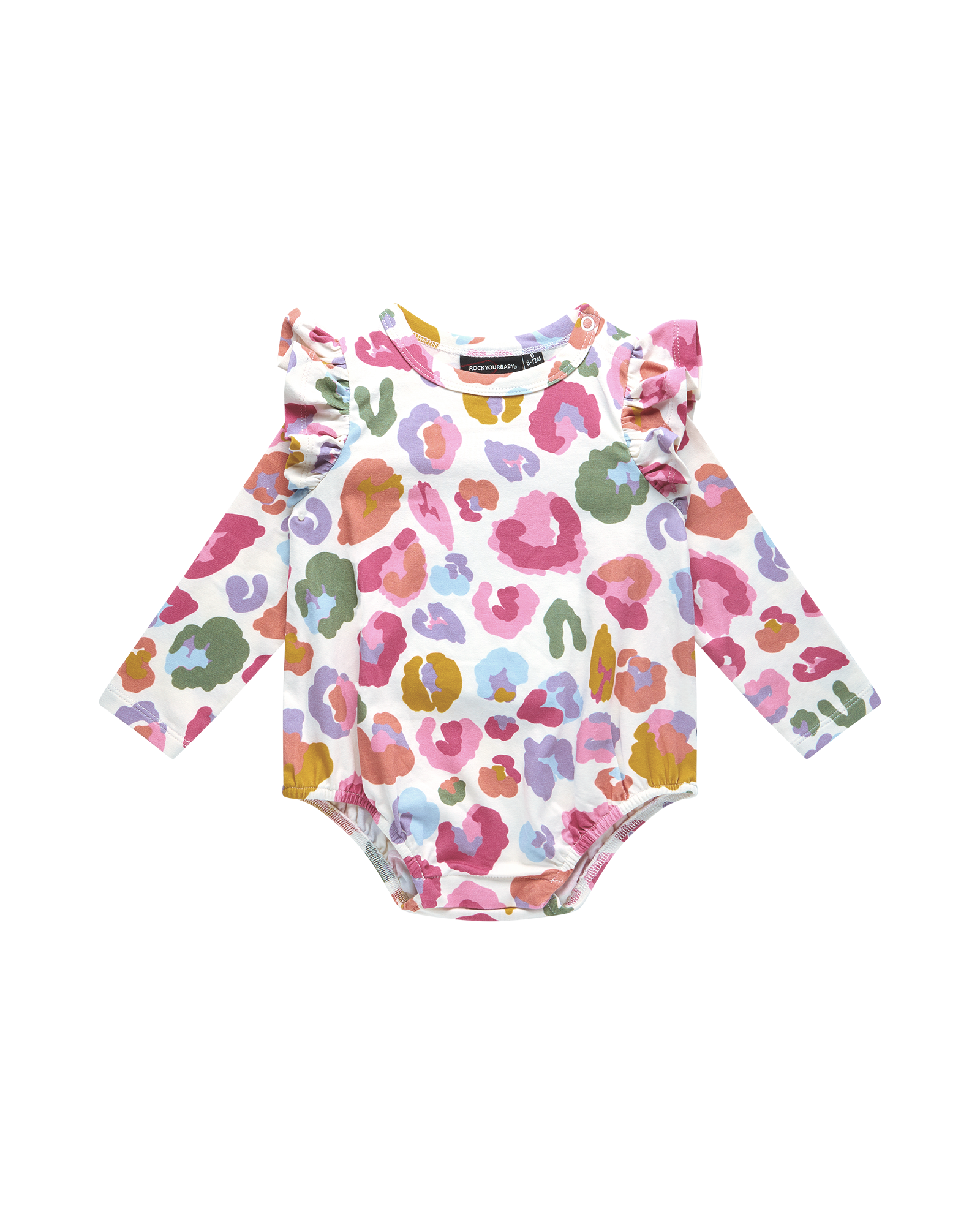 RAINBOW LEOPARD LONG SLEEVE FRILL BUBBLE BODYSUIT