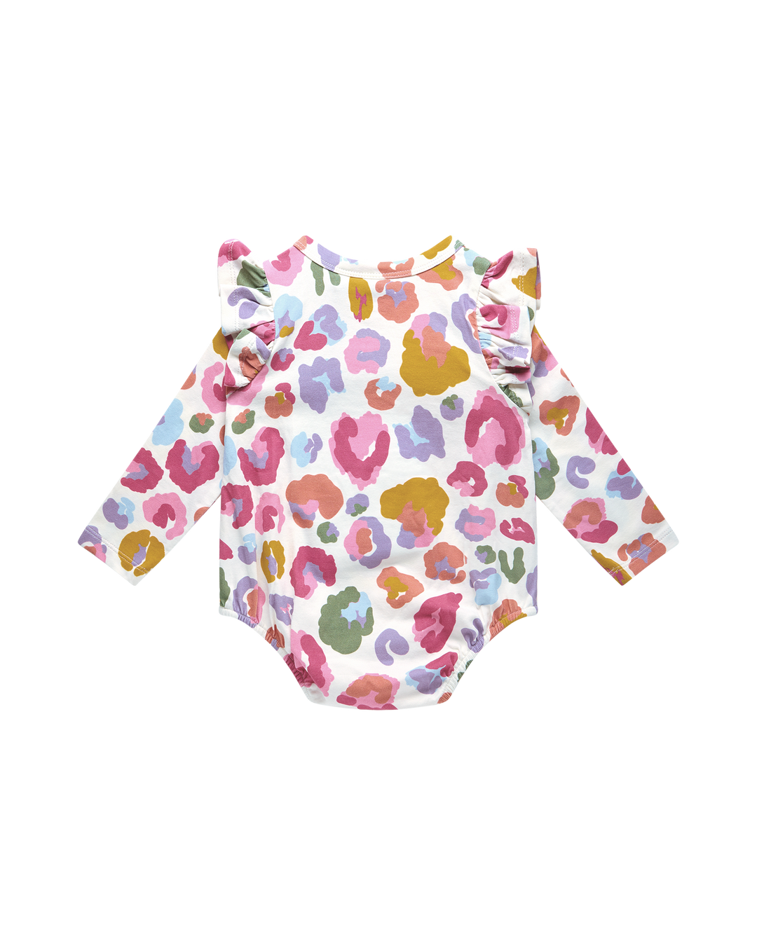 RAINBOW LEOPARD LONG SLEEVE FRILL BUBBLE BODYSUIT
