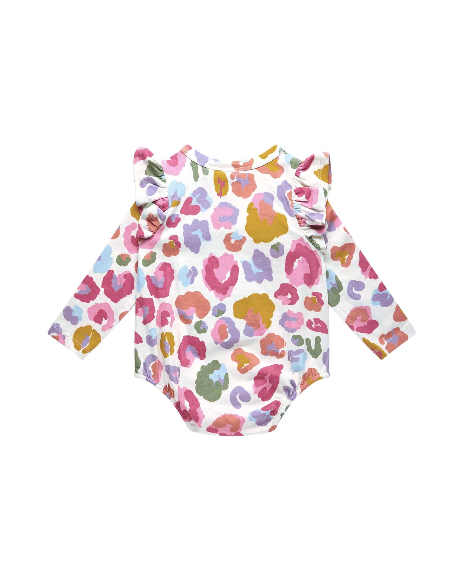 RAINBOW LEOPARD LONG SLEEVE FRILL BUBBLE BODYSUIT