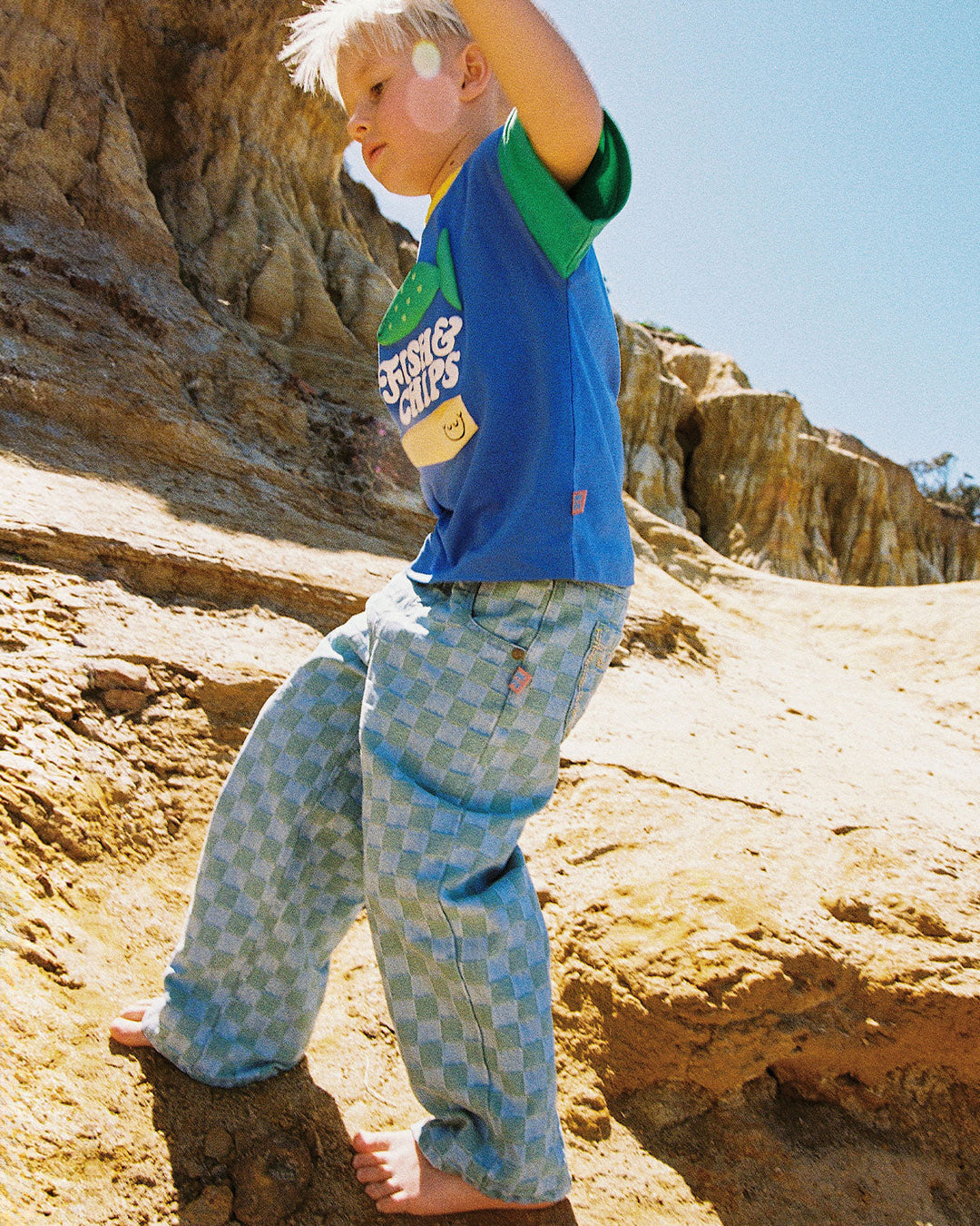 Check Denim Baggy Jean