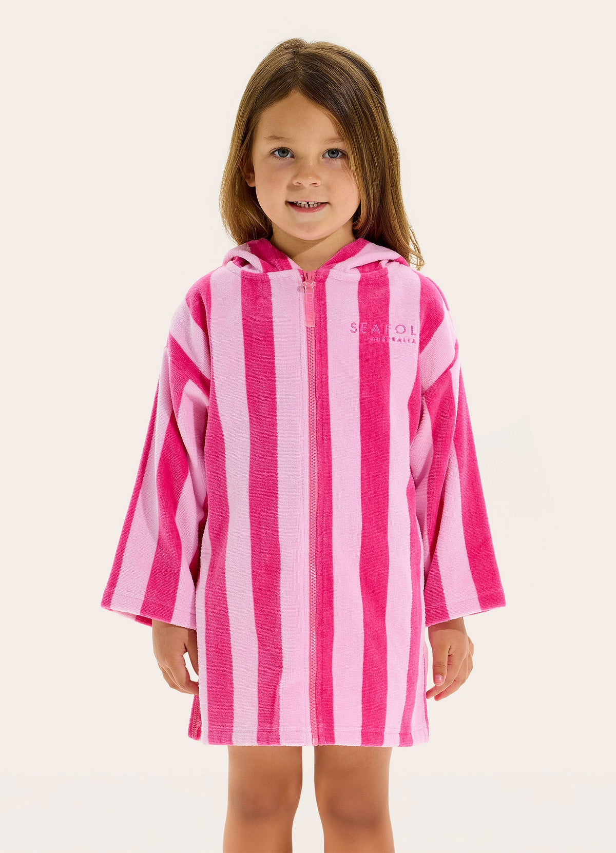 Terry Hooded Towel in Raspberry Stripe - Seafolly girls swimwear