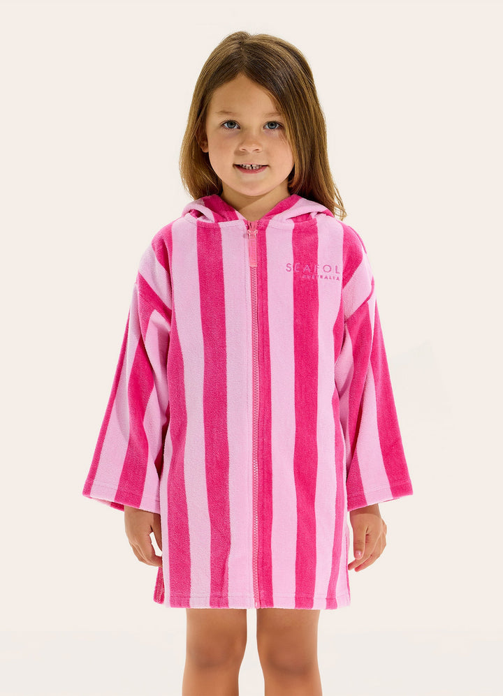 Terry Hooded Towel in Raspberry Stripe - Seafolly girls swimwear