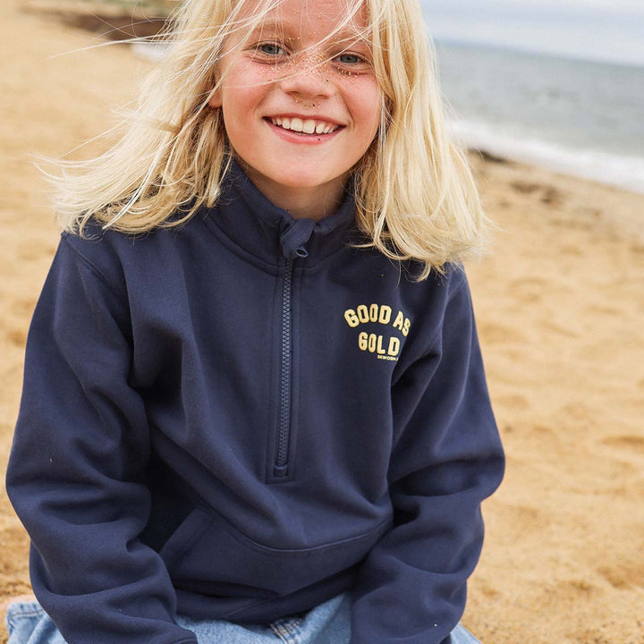 Good As Gold Kids Half Zip Sweat in Navy