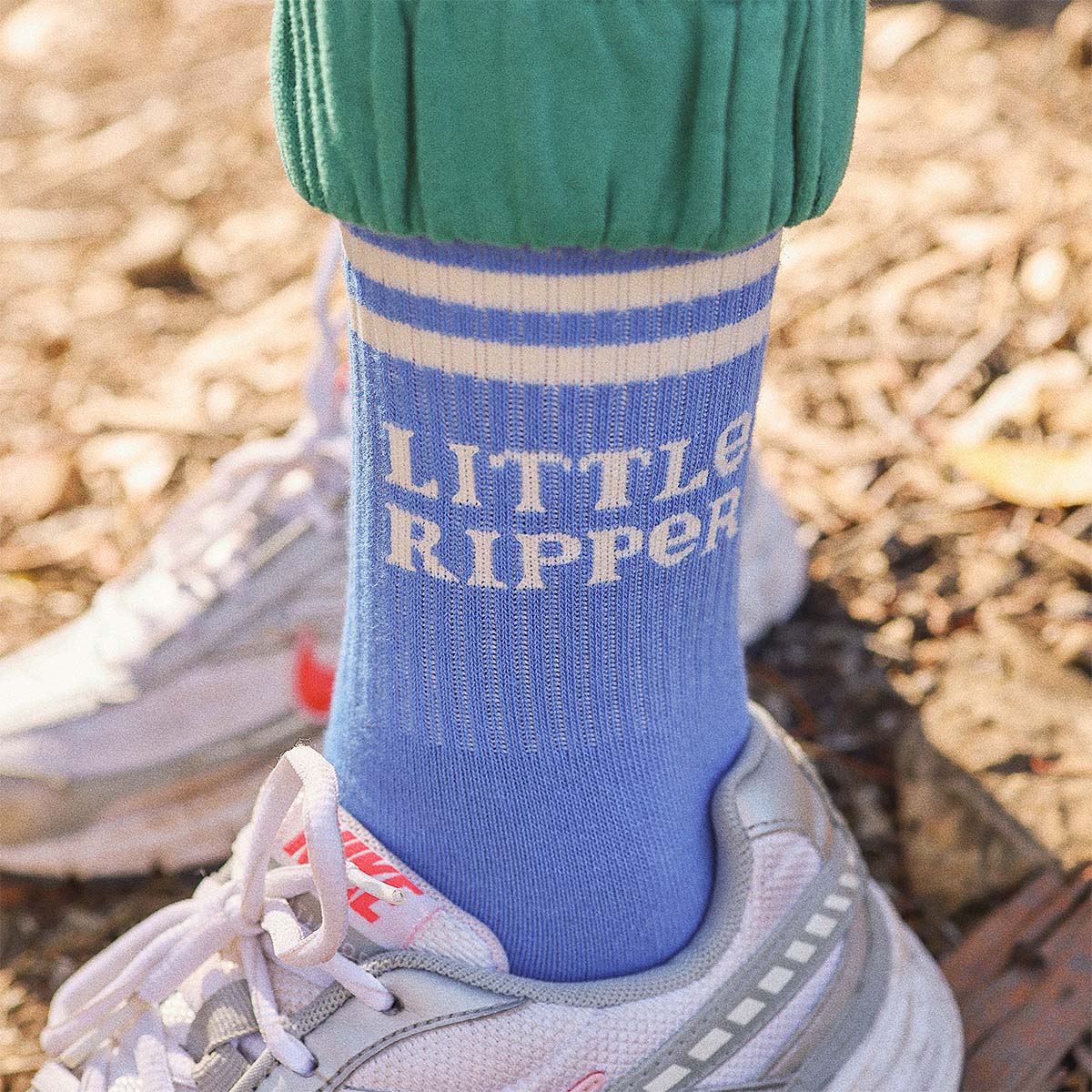 Kids Little Ripper socks in blue with ribbed cuff