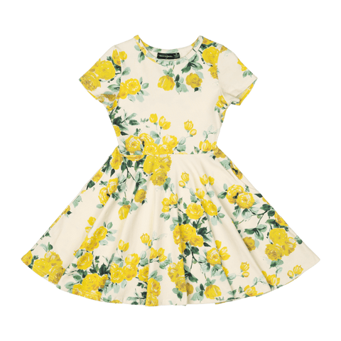 YELLOW ROSES WAISTED DRESS