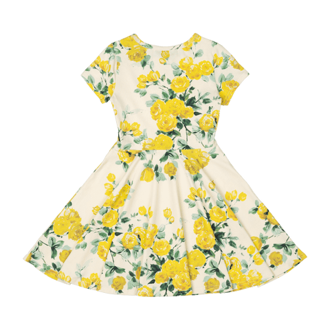 YELLOW ROSES WAISTED DRESS