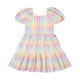 RAINBOW PUFF SLEEVE PLAID DRESS