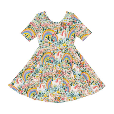 EMBROIDERED UNICORNS MABEL WAISTED DRESS