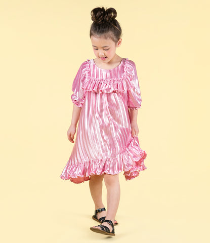 PINK PLEATED METALLIC DRESS