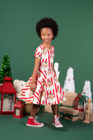 SANTA STRIPE WAISTED DRESS