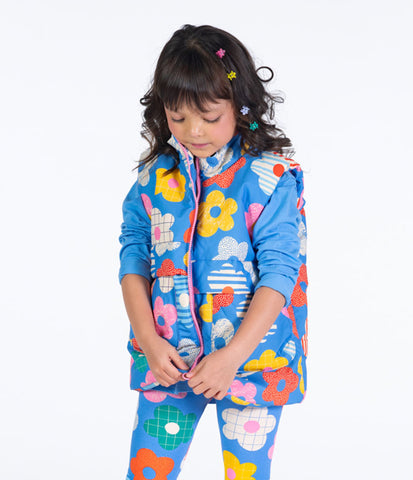 HAPPY FLOWERS PADDED VEST WITH LINING