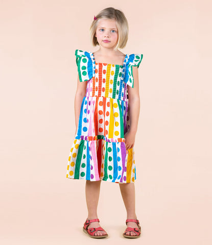 RAINBOW DROPS SHIRRED DRESS