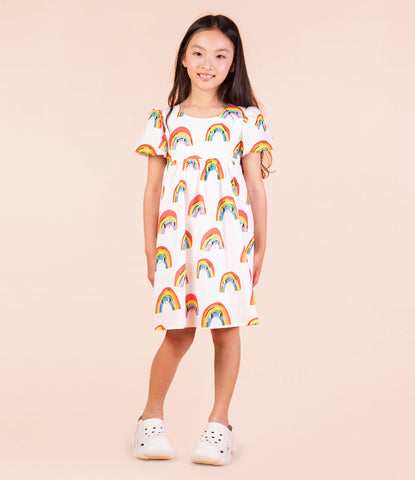 OVER THE RAINBOW PUFF SLEEVE DRESS