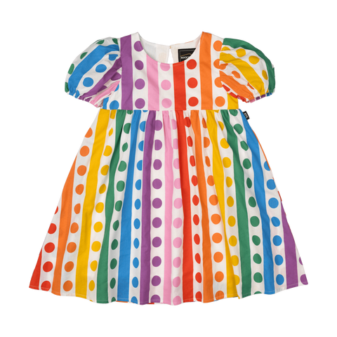 RAINBOW DROPS PUFF SLEEVE DRESS