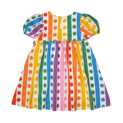 RAINBOW DROPS PUFF SLEEVE DRESS