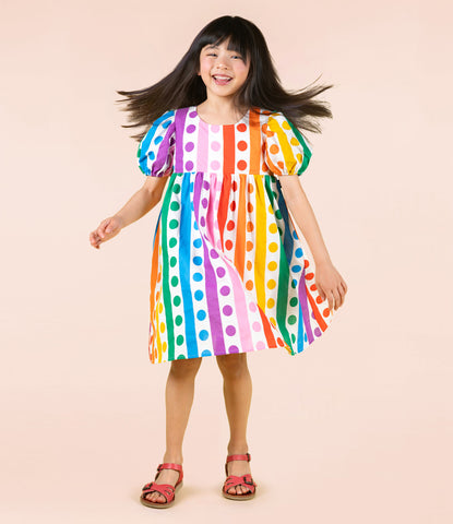 RAINBOW DROPS PUFF SLEEVE DRESS