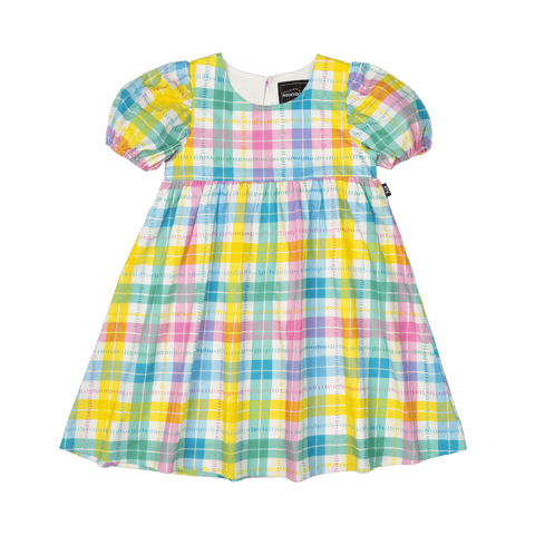 SUMMER TIME PLAID PUFF SLEEVE DRESS