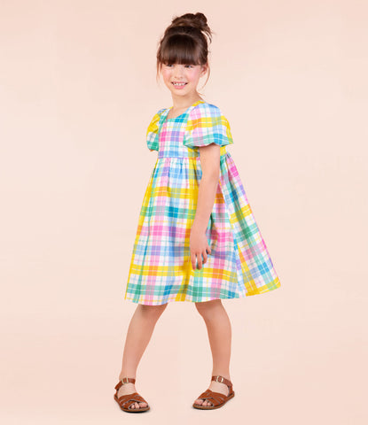 SUMMER TIME PLAID PUFF SLEEVE DRESS