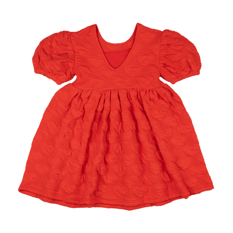 RED HEART PUFF SLEEVE DRESS