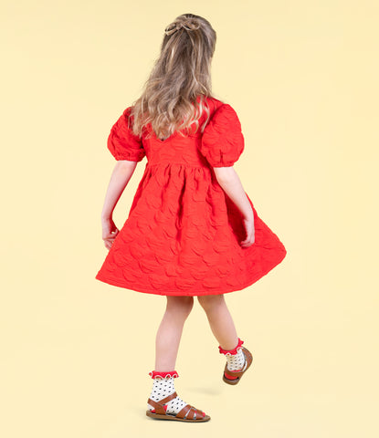 RED HEART PUFF SLEEVE DRESS