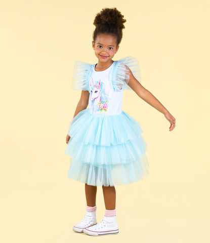 BLUE UNICORN PARTY DRESS